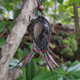 Boho Handcrafted Genuine Vegetal Leather Necklace with Gray and Black Agate Stone-Unique Unisex Gift Fashion Jewelry