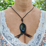 Boho Handcrafted Genuine Vegetal Leather Necklace with Gray and Black Agate Stone-Unique Unisex Gift Fashion Jewelry