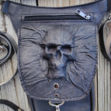Handcrafted Genuine Vegetal Leather Black Skull Dropleg Bag–Skull Design Backpack–Gift Hip Rider Bag