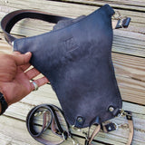 Handcrafted Genuine Vegetal Leather Black Skull Dropleg Bag–Skull Design Backpack–Gift Hip Rider Bag