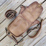 Handcrafted Vegetal Brown Leather Multifunctional  Drop Leg Bag–Waist Fanny Pack With Embossed Skull Design-Gift Lifestyle Bag.
