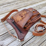 MADE TO ORDER-Handcrafted Genuine Vegetal Leather Rust Brown Skull Drop Leg Bag–Skull Design Backpack–Gift Hip Rider Bag-Cross Body Bag