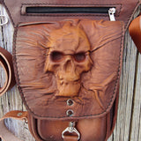 MADE TO ORDER-Handcrafted Genuine Vegetal Leather Rust Brown Skull Drop Leg Bag–Skull Design Backpack–Gift Hip Rider Bag-Cross Body Bag