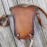 MADE TO ORDER-Handcrafted Genuine Vegetal Leather Rust Brown Skull Drop Leg Bag–Skull Design Backpack–Gift Hip Rider Bag-Cross Body Bag