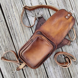 MADE TO ORDER-Handcrafted Genuine Vegetal Leather Rust Brown Skull Drop Leg Bag–Skull Design Backpack–Gift Hip Rider Bag-Cross Body Bag