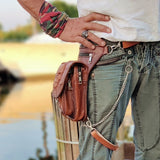 MADE TO ORDER-Handcrafted Genuine Vegetal Leather Rust Brown Skull Drop Leg Bag–Skull Design Backpack–Gift Hip Rider Bag-Cross Body Bag