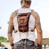 MADE TO ORDER-Handcrafted Genuine Vegetal Leather Rust Brown Skull Drop Leg Bag–Skull Design Backpack–Gift Hip Rider Bag-Cross Body Bag