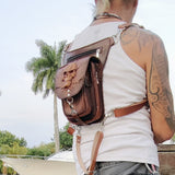 MADE TO ORDER-Handcrafted Genuine Vegetal Leather Rust Brown Skull Drop Leg Bag–Skull Design Backpack–Gift Hip Rider Bag-Cross Body Bag