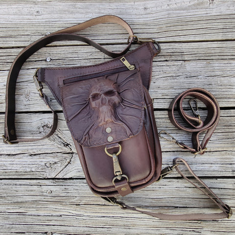 MADE TO ORDER Handcrafted Genuine Vegetal Leather Dark Brown Skull Dro – Balance Headwear