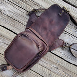 MADE TO ORDER Handcrafted Genuine Vegetal Leather Dark Brown Skull Drop Leg Bag–Skull Design Backpack–Gift Hip Rider-Cross Body Bag
