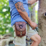 Handcrafted Vegetal Leather Multifunctional Maroon Drop Leg Bag–Waist Fanny Pack With Embossed Skull Design-Gift Lifestyle Bag