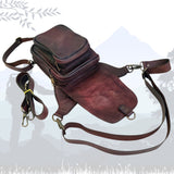 Handcrafted Vegetal Leather Multifunctional Maroon Drop Leg Bag–Waist Fanny Pack With Embossed Skull Design-Gift Lifestyle Bag