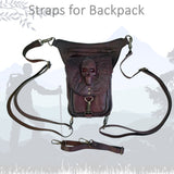 Handcrafted Vegetal Leather Multifunctional Maroon Drop Leg Bag–Waist Fanny Pack With Embossed Skull Design-Gift Lifestyle Bag