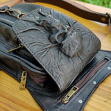 MADE TO ORDER-Handcrafted Vegetal Leather Multifunctional Black Color Drop Leg Bag with Embosed Skull Design–Riders Travel Waist Fanny Pack