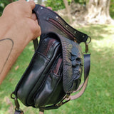 MADE TO ORDER-Handcrafted Vegetal Leather Multifunctional Black Color Drop Leg Bag with Embosed Skull Design–Riders Travel Waist Fanny Pack