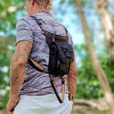 MADE TO ORDER-Handcrafted Vegetal Leather Multifunctional Black Color Drop Leg Bag with Embosed Skull Design–Riders Travel Waist Fanny Pack