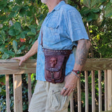 Handcrafted Genuine Vegetal Leather Brown Skull Drop Leg Bag–Skull Design Backpack–Gift Hip Rider-Cross Body Bag with Rivets
