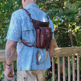 Handcrafted Genuine Vegetal Leather Brown Skull Drop Leg Bag–Skull Design Backpack–Gift Hip Rider-Cross Body Bag with Rivets