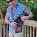 Unique Handcrafted Genuine Leather Rustic Brown Multifunctional Skull Drop Leg Bag–Skull Design Backpack Cross Bag –Gift Hip Rider Bag