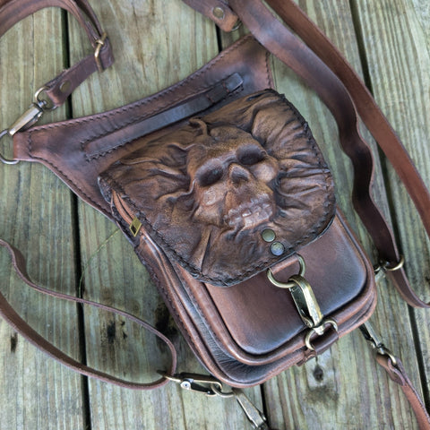 brown leather skull-backpack Unique Handcrafted Genuine Leather Rustic Brown Multifunctional Skull – Balance Headwear
