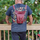 Handcrafted Genuine Vegetal Leather Maroon Multifunctional Drop Leg Bag –Embossed Skull Design Leather Fanny Pack – Leather Hip Rider Bag
