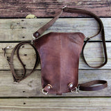 Handcrafted Genuine Vegetal Leather Brown Color Multifunctional Skull Design Drop Leg Bag–Backpack–Gift Hip Rider-Cross Body Bag