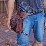 Handcrafted Genuine Vegetal Leather Brown Color Multifunctional Skull Design Drop Leg Bag–Backpack–Gift Hip Rider-Cross Body Bag