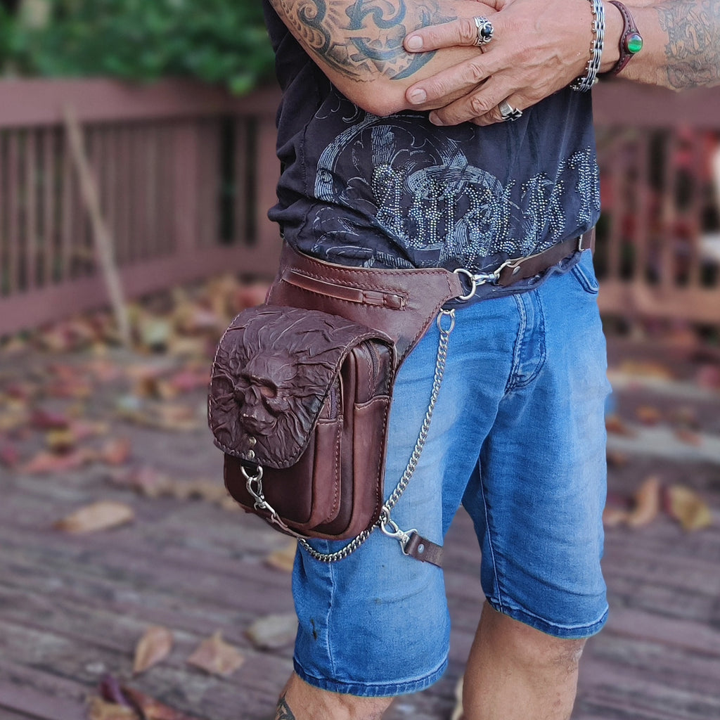 Leather Leg Holster Biker Travel Belt Leather Hip Bag 