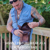 MADE TO ORDER-Handcrafted Vegetal Leather Multifunctional Black Color Drop Leg Bag with Embossed Skull Design–Gift Riders Cool Backpack