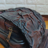 Handcrafted Genuine Vegetal Leather Dark Maroon Embossed Waves Drop Leg Bag–Skull Design Backpack–Gift Rider's Bag-Cross Body Bag