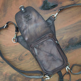Handcrafted Vegetal Leather Multifunctional Rustic Brown Color Embossed Skull Drop Leg Bag–Riders Travel Waist Fanny Pack-Gift Cross Bag
