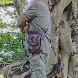 MADE TO ORDER-Handcrafted Vegetal Leather Multifunctional Black Color Drop Leg Bag with Embosed Skull Design–Riders Travel Waist Fanny Pack