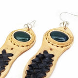 Boho Leather Earring with Green Agate Stone Setting (4431484354614)