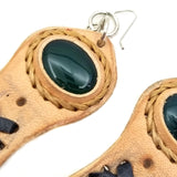 Boho Leather Earring with Green Agate Stone Setting (4431484354614)