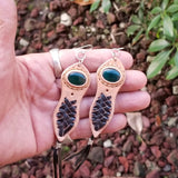 Boho Leather Earring with Green Agate Stone Setting (4431484354614)