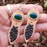 Boho Leather Earring with Green Agate Stone Setting (4431484354614)
