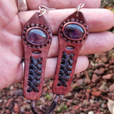 Boho Leather Earring with Brown Agate Stone Setting (4431495594038)