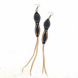 Boho Leather Earring with Turquoise Stone Setting (4431511158838)