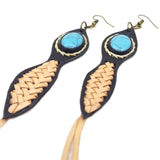 Boho Leather Earring with Turquoise Stone Setting (4431511158838)