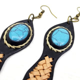 Boho Leather Earring with Turquoise Stone Setting (4431511158838)