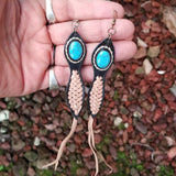 Boho Leather Earring with Turquoise Stone Setting (4431511158838)