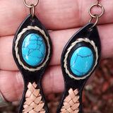 Boho Leather Earring with Turquoise Stone Setting (4431511158838)