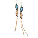 Boho Leather Earring with Turquoise Stone Setting (4431511158838)