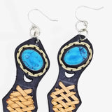 Boho Leather Earring with Turquoise Stone Setting (4431547957302)