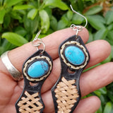 Boho Leather Earring with Turquoise Stone Setting (4431547957302)