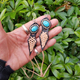 Boho Leather Earring with Turquoise Stone Setting (4431547957302)