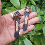 Boho Leather Earring with Brown Agate Stone Setting (4431553757238)