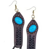 Boho Leather Earring with Turquoise Stone Setting (4431554347062)