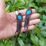Boho Leather Earring with Turquoise Stone Setting (4431554347062)