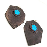 Boho Leather Earring with Turquoise Stone Setting (4431572598838)